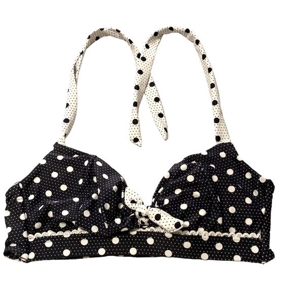 Crown & Ivy Navy Blue Polka Dot Bralette Bikini Top Medium Halter & Back Tie - Picture 8 of 11